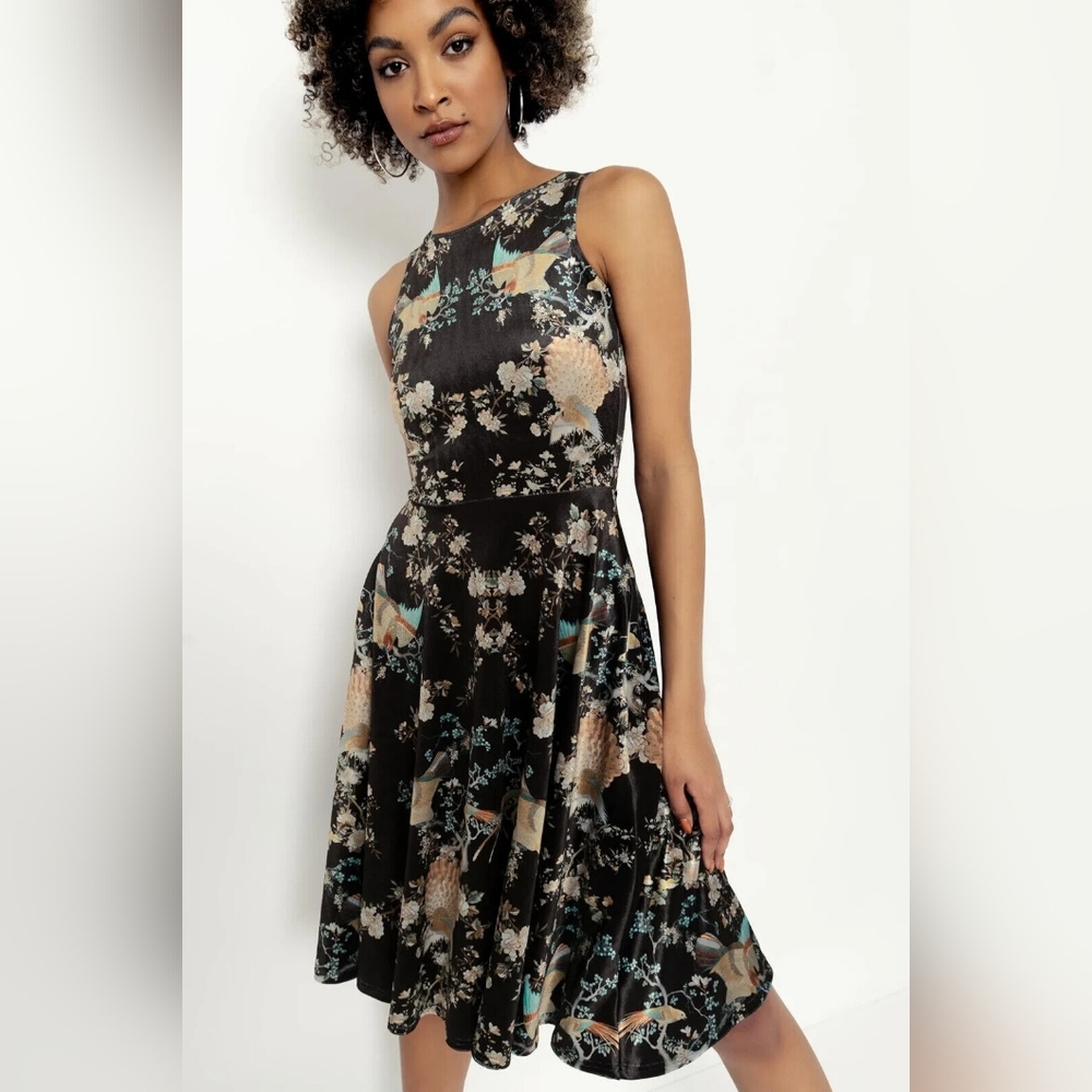 Blackmilk Coromandel Screen Velvet Midi Dress
